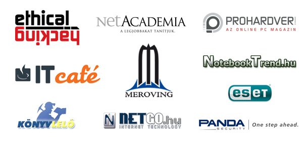 Ethical Hacking, NetAcademia, PROHARDVER!, IT café, Meroving, NotebookTrend, ESET, Könyvlelő, NetGo, Panda Security